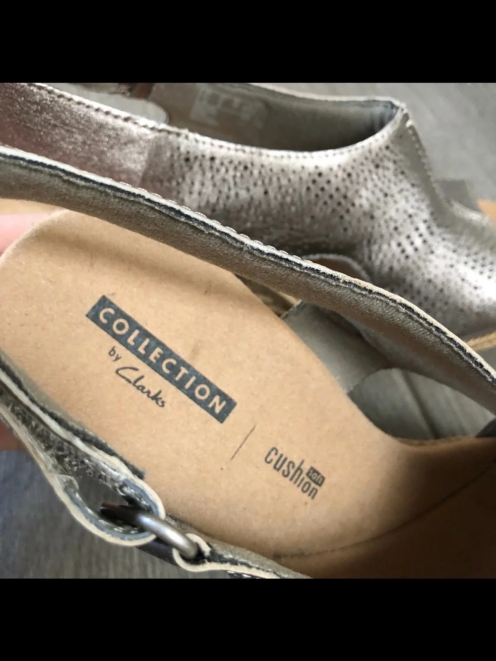 Clarks Lafley Rosen Pewter Metallic Wedge Sandals Mules US 8 / EU 39 NEW IN BOX